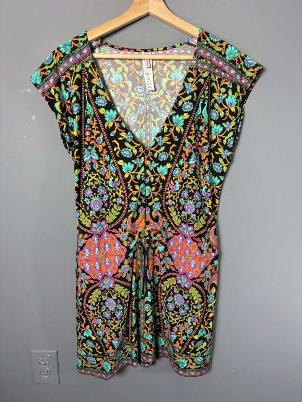 NANETTE LEPORE Womens S Bali Batik Swim Cover-Up Tunic Dress Black/Multi Print